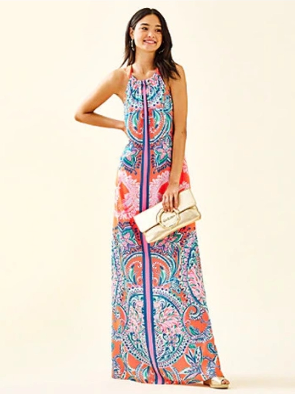 Lilly Pulitzer Hollyn Halter Maxi Dress Tangerine Dream Size 10